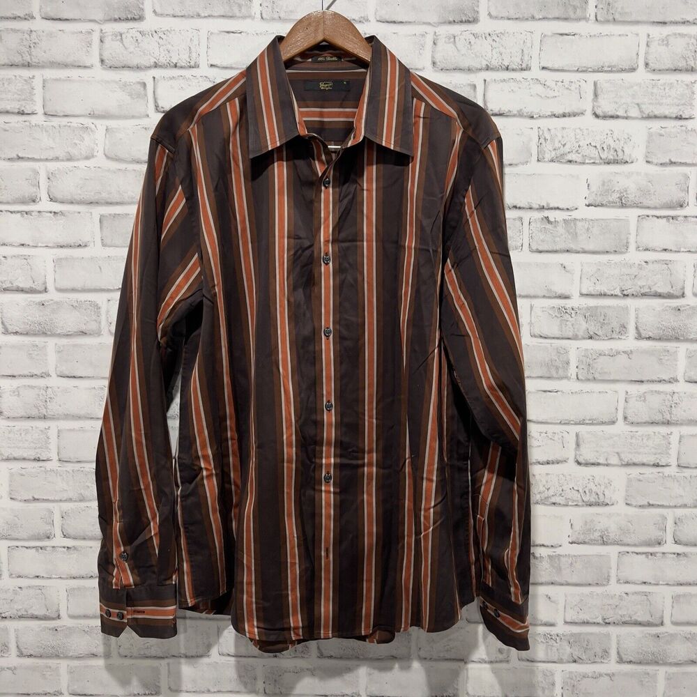 Penguin Munsingwear Orange and Brown Long Sleeve Button Down 100% Double XL
